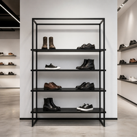 Expositor de Zapatos Abierto de Hierro de 4 Niveles con Recubrimiento de Polvo Negro Mate, Tamaño Personalizado, para Tiendas Minoristas, Soporte de Exhibición de Calzado, OEM ODM Disponible