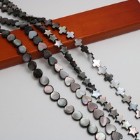 Perles plates rondes en nacre noire naturelle de 10 mm, en forme de cœur, d'étoile et de trèfle, pour la fabrication de bijoux DIY (bracelets, colliers)