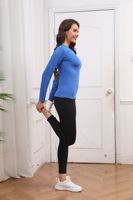 Atasan Lengan Panjang Kerah Bulat Musim Dingin, Kaos Yoga Olahraga Ketat Elastis Gaya Eropa dan Amerika untuk Wanita
