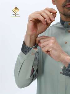 HARAMAIN MEN THOUB Robe arabe pour homme, matériau doux haut de gamme, design à quatre boutons, col montant, style long et de bonne qualité - Product Image 5