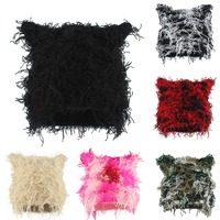 Gorro Y2K con orejas de gato Vintage para mujer, gorro de viaje de otoño e invierno con estampado de monstruo de punto desgastado Chuarry