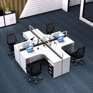 4人用オフィス家具ワークステーション用の新しいデザインのオフィスデスクと椅子セット