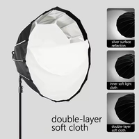Boîte à lumière parabolique de 90cm de profondeur, boîte à lumière noire argentée pour flash vidéo de studio photo