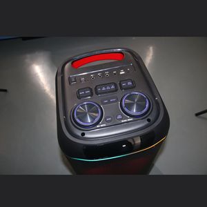 Enceinte portable d'extérieur pour fêtes, double subwoofer de 8 pouces avec <span class=keywords><strong>2</strong></span> microphones sans fil, lumières LED RGB, machine de karaoké - Product Image 5