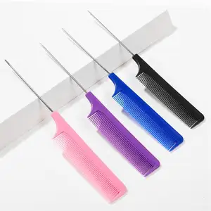Hot Selling Professional Fine-Tooth Hair Styling Comb Salon Rat Tail Steel Comb For Hair Styling Heat Resist Smooth Hair