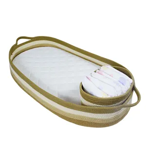 2023 Factory Price Wholesale Cotton Woven Rope Baby Changing Basket Gift Set With Baby Changing Pad Foam