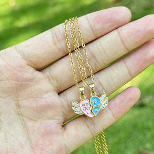 Regalo per la <span class=keywords><strong>migliore</strong></span> amica dolce sorella AAA zircone Micro ali pavimentate rosa blu smalto cuori <span class=keywords><strong>migliore</strong></span> <span class=keywords><strong>amico</strong></span> BFF collana - Product Image 3