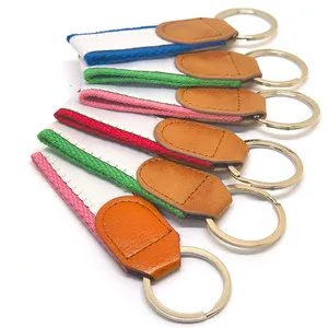 Tùy chỉnh Carabiner da chính hãng Keychain màu dệt dây đeo trống PU da Keychain cho túi xách
