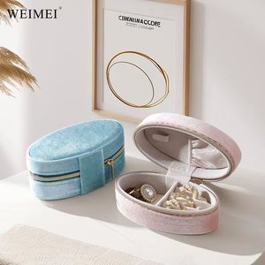 WEIMEI <b>Round</b> Velvet Jewelry <b>Box</b> Luxury Portable Jewelry Storage <b>Box</b> Zipper Organizer Case Travel Jewelry Boxes for Women - Product Image 3