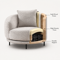 Fauteuil d'appoint pour salon, chaise moderne de luxe en tissu bouclé Teddy, fauteuil rond, mobilier d'intérieur