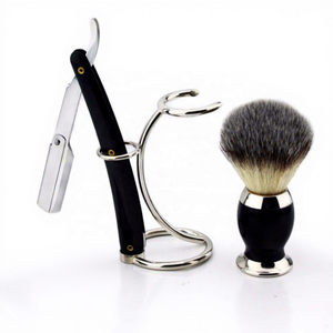 Nouvelle brosse de rasage JDK noire avec manche métallique, kit de rasage pour homme, pointe argentée, poils de blaireau pur, soins personnels de voyage - Product Image 1