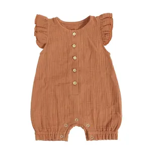 100% Baumwolle Musselin Baby Overall ärmellose Rüschen Stram pler Baby kleidung Hersteller