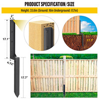 Kit de réparation robuste pour poteaux de clôture en acier au carbone, antirouille, réglable, avec plaque de fixation pour support extérieur et piquet de terre