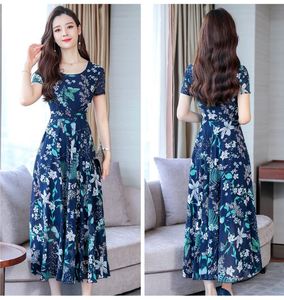 फैशन नई महिलाओं ने गर्मियों की छोटी आस्तीन ओ-गर्दन के घुटने की लंबाई वाले पुष्प-हल्के हल्के-लाइन पोशाक - Product Image 5