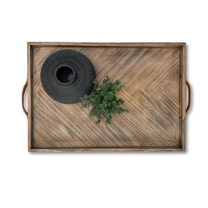 Bandeja de madera retro de estilo internacional con asa decorativa, bandeja cuadrada de madera maciza para la sala de estar y la cocina del hogar. - Product Image 1