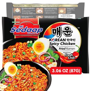 Mie Sedaap Ayam Pedas Korea 3.06 oz Kemasan 5 Bersertifikat Halal Nasi Goreng Rendah Lemak Tepung Terigu Buatan Tangan Dikemas dalam Kotak Besar Mie Kemasan