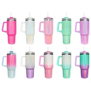 Nhà Máy Tùy Chỉnh Ban Đầu Cốc Cốc 40 Oz Thép Không Gỉ Cách Điện Du Lịch Mug Với Xử Lý & Rơm