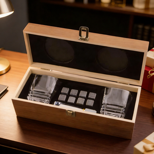 Shunstone personnalisé cristal verre à whisky coffret cadeau glaçons réutilisables Stonnes boîte en bois accessoires de barre pour la fête - Product Image 4