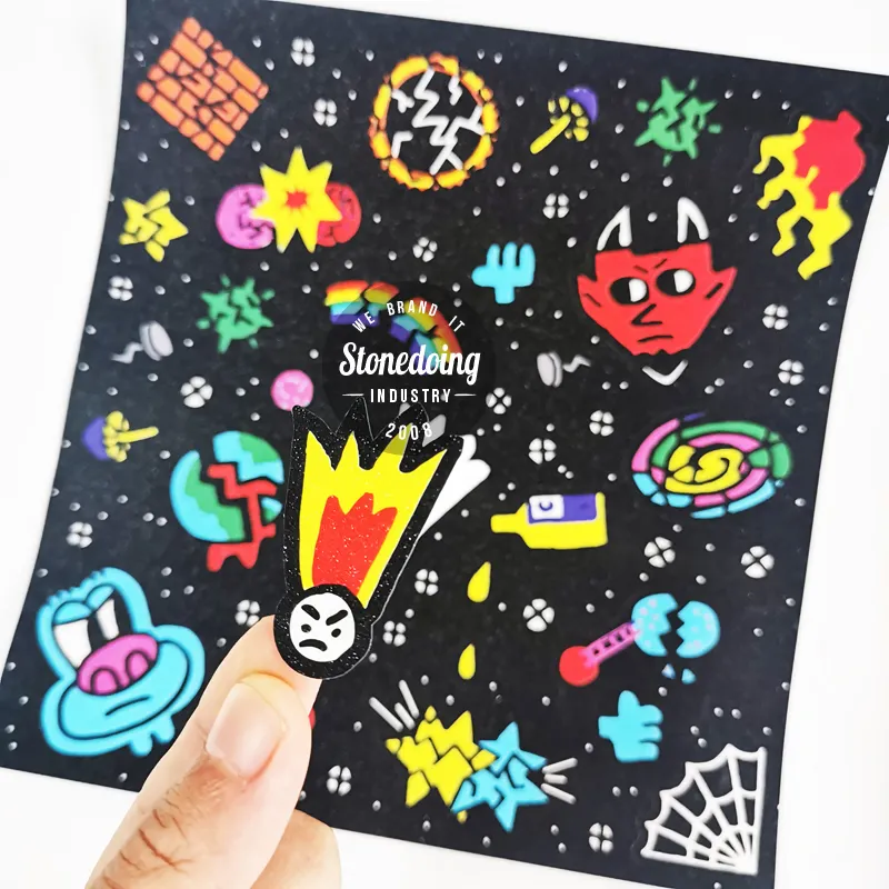 Custom Korea Sparkle Kawaii Schattige Stickers, Vinyl Regenboog Film Effect Glitter Sticker Vel Kiss Cut Print Sticker Voor Kind