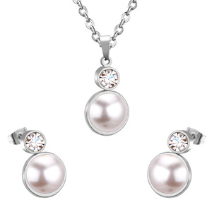 ชุดเครื่องประดับมุกสำหรับผู้หญิง มุกน้ำจืดทรงรี ประดับแบบฝังขอบ สำหรับใส่ทุกวัน ชุดสร้อยคอและต่างหู - Product Image 5