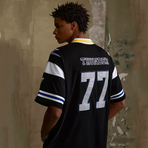 T-shirt pour homme en coton 100% de haute qualité, tricoté, logo personnalisé en strass, broderie, coupe ample, manches courtes - Product Image 3