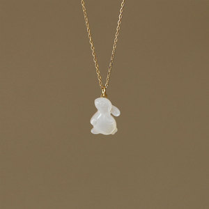 Collar de Conejo con Dije de Concha Blanca, Chapado en Oro PVD de 14k 18k, Base de Acero Inoxidable 316L, Joyería Impermeable que No se Deslustra, para Mujer - Product Image 4