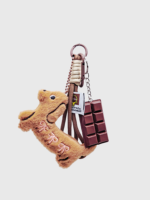 Porte-clés multi-styles en peluche chiot Kawaii, doux et durable, avec cordon tressé, pendentif tranche de chocolat, mousqueton, adorable figurine de chien pour sac