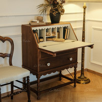 La Petite Coiffeuse Pliante en Bois Massif, Bureau de Secrétaire, Meuble de Rangement Maquillage Style Rétro pour la Maison, l'Appartement, le Café