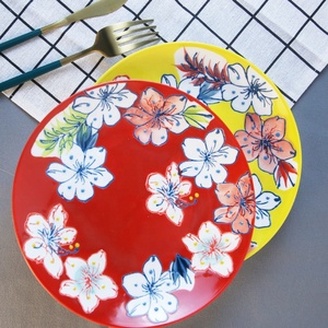 Venta al por mayor 8 pulgadas ronda bajo vidriado Color pintura de la mano de la cena de cerámica placas - Product Image 5