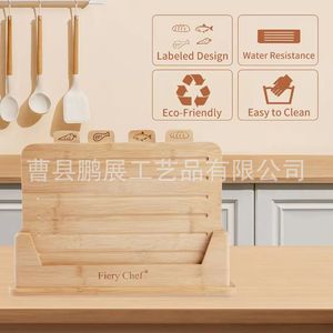 Juego de 4 tablas de cortar de bambú Fiery Chef con base de almacenamiento, tabla de cortar de madera maciza de doble cara para encimera de cocina - Product Image 1