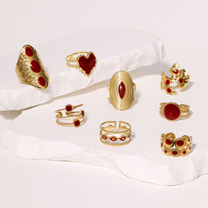 Anello Regolabile in Acciaio Inossidabile Stile Retrò Francese alla Moda, Smaltato <span class=keywords><strong>Rosso</strong></span> <span class=keywords><strong>Vino</strong></span>, per Ragazze - Product Image 3