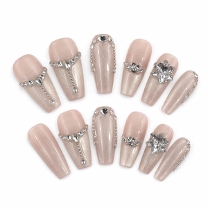 Uñas Postizas con Punta Francesa 3D con Logotipo Personalizado, Adorno de Diamantes, Cobertura Completa, Manicura Coffin para Dedos - Product Image 4