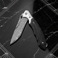 Couteau de poche pour gentleman en acier Damas VG10, manche en bois d'ébène sculpté à la main, verrouillage Liner Lock, HRC 55-58, pour camping en plein air, vente en gros