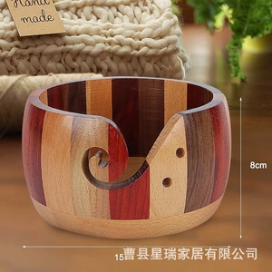 Wooden Yarn Bowl Round With Holes For Knitting And Crochet Tools Storage - Product Image 4