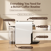 Machine à café à capsules 20 bars avec volumes d'espresso et de lungo réglables, réservoir amovible de 0,65 L pour la maison et le bureau