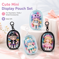 Pochette de présentation en PVC transparent pour mini-poupées, porte-clés transparent avec pompon, étui pour figurines, breloque de sac Kawaii, cadeau, logo personnalisé OEM, vente en gros