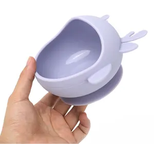 Baby Feeding Bowl Silicone Non-slip Tableware Food Grade Solid Color Bowl With Spoon