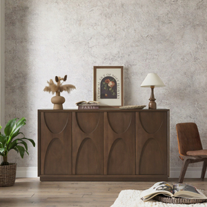 Buffet moderne en bois massif avec 4 portes, étagères réglables, couleur brun foncé, pour salon - Product Image 3