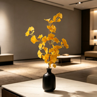 Branche de feuille de Ginkgo jaune hautement réaliste, fausse feuillage d'automne, tige de verdure pour la décoration de meubles modernes, de halls d'exposition et de vases