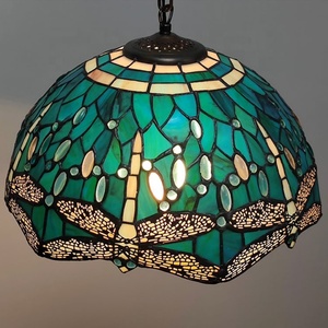 LongHuiJing 16Inch Mediterranean for Green Warm <b>White</b> Industrial Rustic Adjustable Height <b>Hanging</b> Stained Glass Pendant - Product Image 4