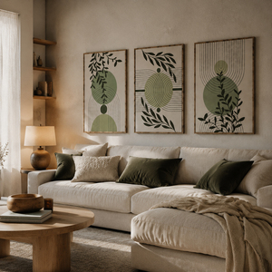 Cuadros Modernos Minimalistas con Líneas Abstractas Verdes, Pinturas de Hojas de Plantas Frescas, Cuadros Enmarcados para Dormitorio - Product Image 5