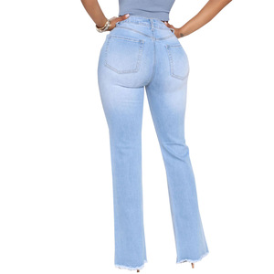 אור כחול מכנסיים מתרחבים מכנסיים זיף בנות ג 'ינס מכנסיים נשים ינס מגפי דחיסה ללבוש בציר - Product Image 6