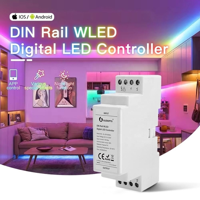 New Hot Gledopto GL-DR-009WL WIFI ESP32 DIN Rail Digital LED Remote Control 2-Year Warranty Fireproof PC Input Current 10A Max