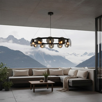 Lampu Chandelier LED Kaca Hitam Modern Seeky dengan Tinggi yang Dapat Disesuaikan dan Ukuran Sedang untuk Ruang Tamu/Ruang Makan