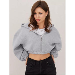 Sudadera con capucha de gimnasio de moda con cremallera de gran tamaño Sudadera con capucha en blanco/sudadera Suéter informal Colores sólidos Sudadera con capucha en blanco de algodón para mujer - Product Image 4