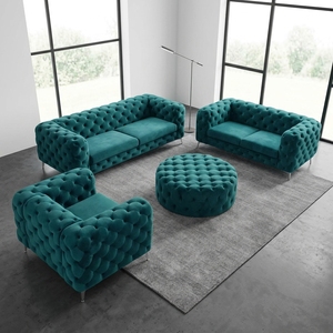 Ensemble de canapé en velours tufté bleu sarcelle avec ottoman, style moderne minimaliste, décoration de style béton pour un <span class=keywords><strong>salon</strong></span> spacieux - Product Image 6