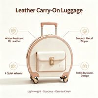 Valise élégante rétro ronde pour femme, en ABS et PU, avec 4 roulettes pivotantes, approuvée par les compagnies aériennes, sac de voyage pour cosmétiques