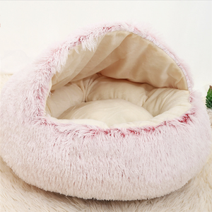 Nid de chat en peluche chaud automne et hiver nid de coquille de lit de chat semi-fermé moelleux en peluche fausse <span class=keywords><strong>fourrure</strong></span> maison pour animaux de compagnie - Product Image 4