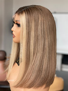 Peluca con malla frontal personalizada SHY nuevo diseño HD 13*5, peluca de cabello humano Balayage, peluca corta estilo Bob de 12 pulgadas con reflejos rubios - Product Image 2