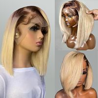Perruque frontale en cheveux humains vierges, base en soie transparente, sans colle, 16 pouces, ultra-lisse, 13x4, nœuds blanchis, pré-épilée, racines foncées